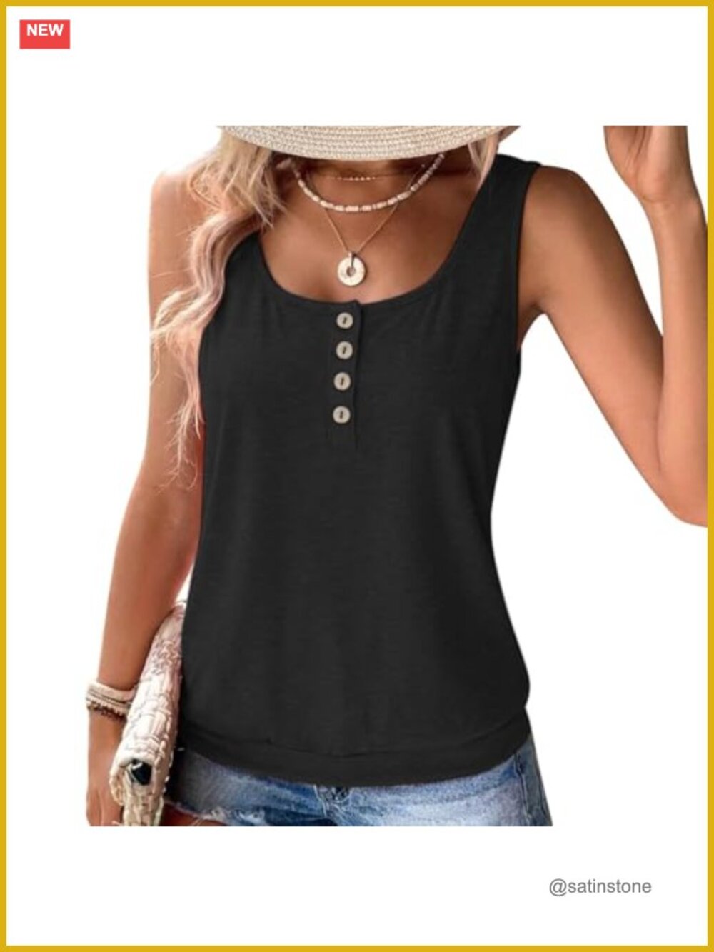 JTI Women's Sleeveless Button Down Tank Top Slim Fit Cute Sexy Summer Cami